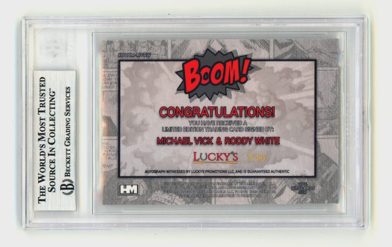 Michael Vick & Roddy White Dual Signed 2024 BOOM Gold Card #7/10 BGS