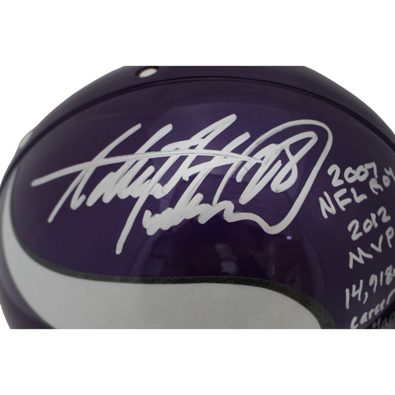 Adrian Peterson Signed Minnesota Vikings VSR4 Authentic Throwback Helmet (3 Insc)
