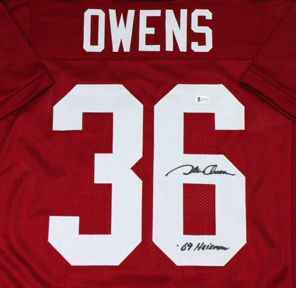 Steve Owens Signed Maroon Custom College Style Jersey with Heisman Inscription