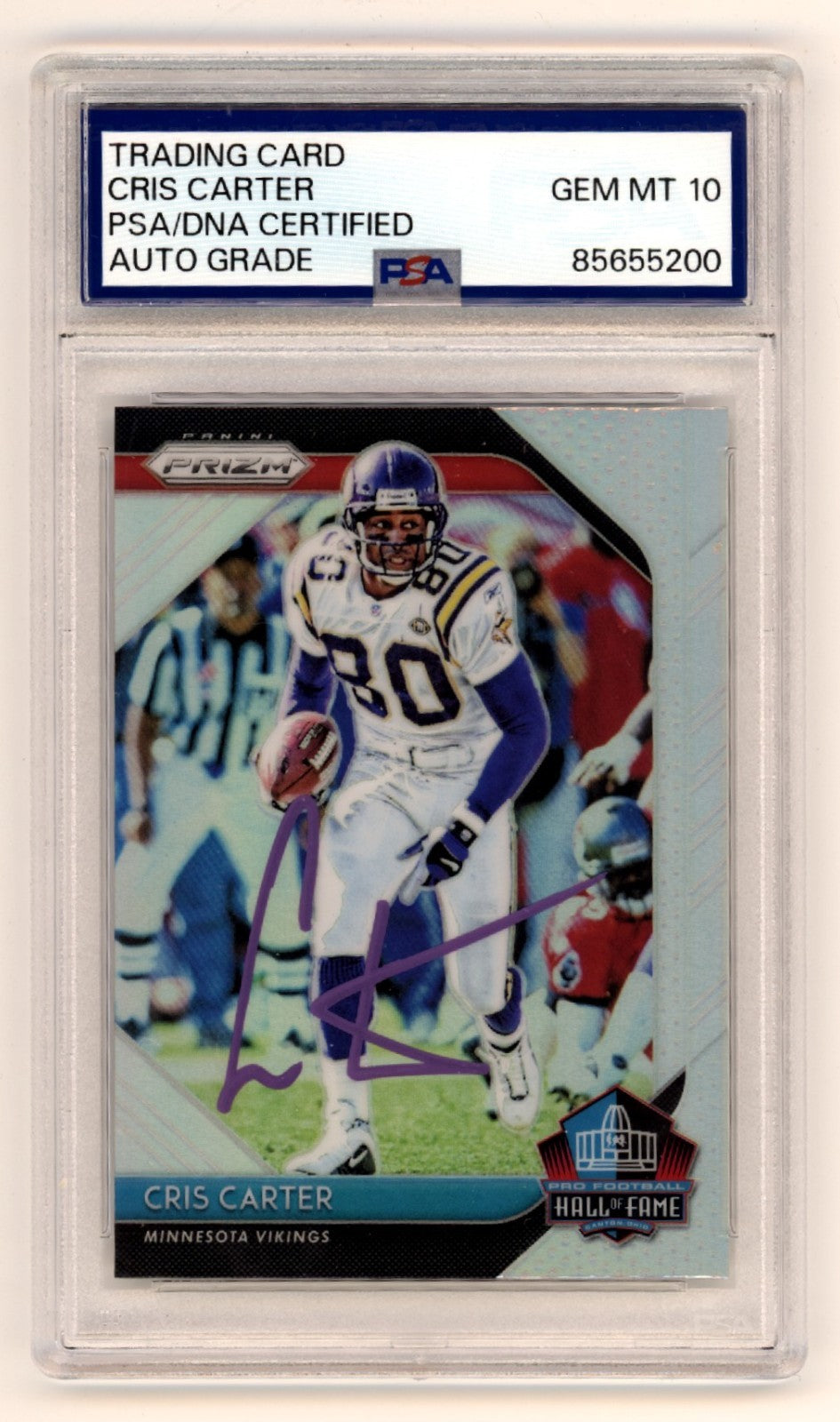 Cris Carter Signed 2018 Panini Prizm #HOF-28 Silver Card PSA 10 Auto