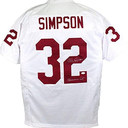 OJ Simpson Signed White Custom Jersey (Heisman Inscription)
