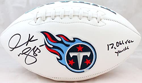 Derrick Mason Signed Tennessee Titans Logo Football with Inscription