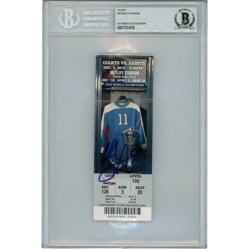 Michael Strahan Autographed New York Giants Ticket Stub (Beckett Slabbed)