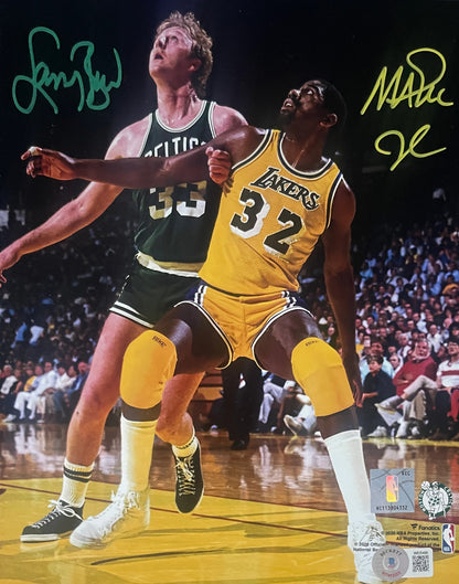 Magic Johnson and Larry Bird Autographed Lakers vs Celtics 8x10 Photo