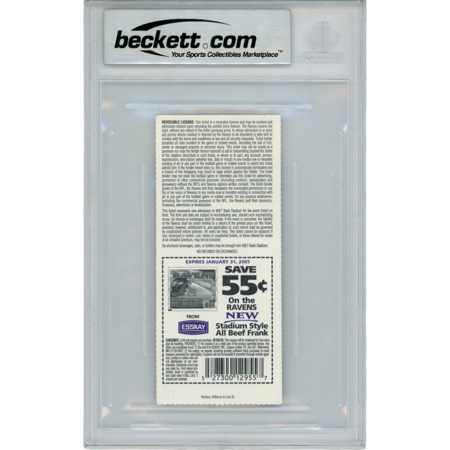 Ray Lewis Autographed Baltimore Ravens Ticket Stub 12/05/04 Beckett Grade 10