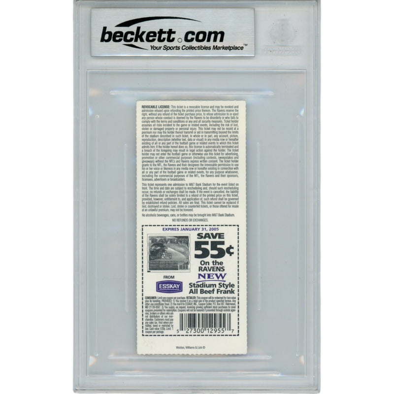 Ray Lewis Autographed Baltimore Ravens Ticket Stub 12/05/04 Beckett Grade 10