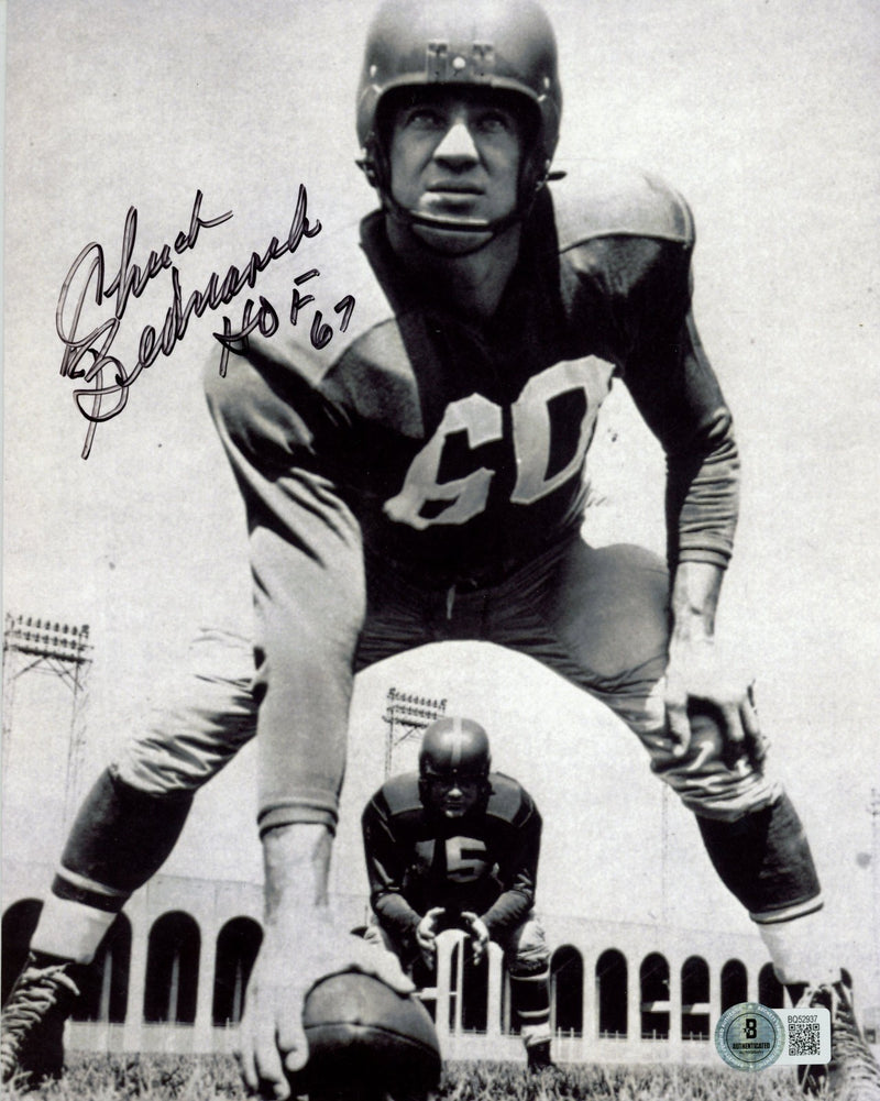 Chuck Bednarik Signed Penn Quakers 8x10 Photo with HOF Inscription