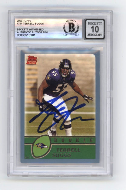 Terrell Suggs Signed 2003 Topps Rookie Card #314 - BGS 10 Auto