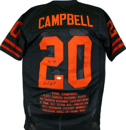 Earl Campbell Signed Black Custom Stat Style Jersey