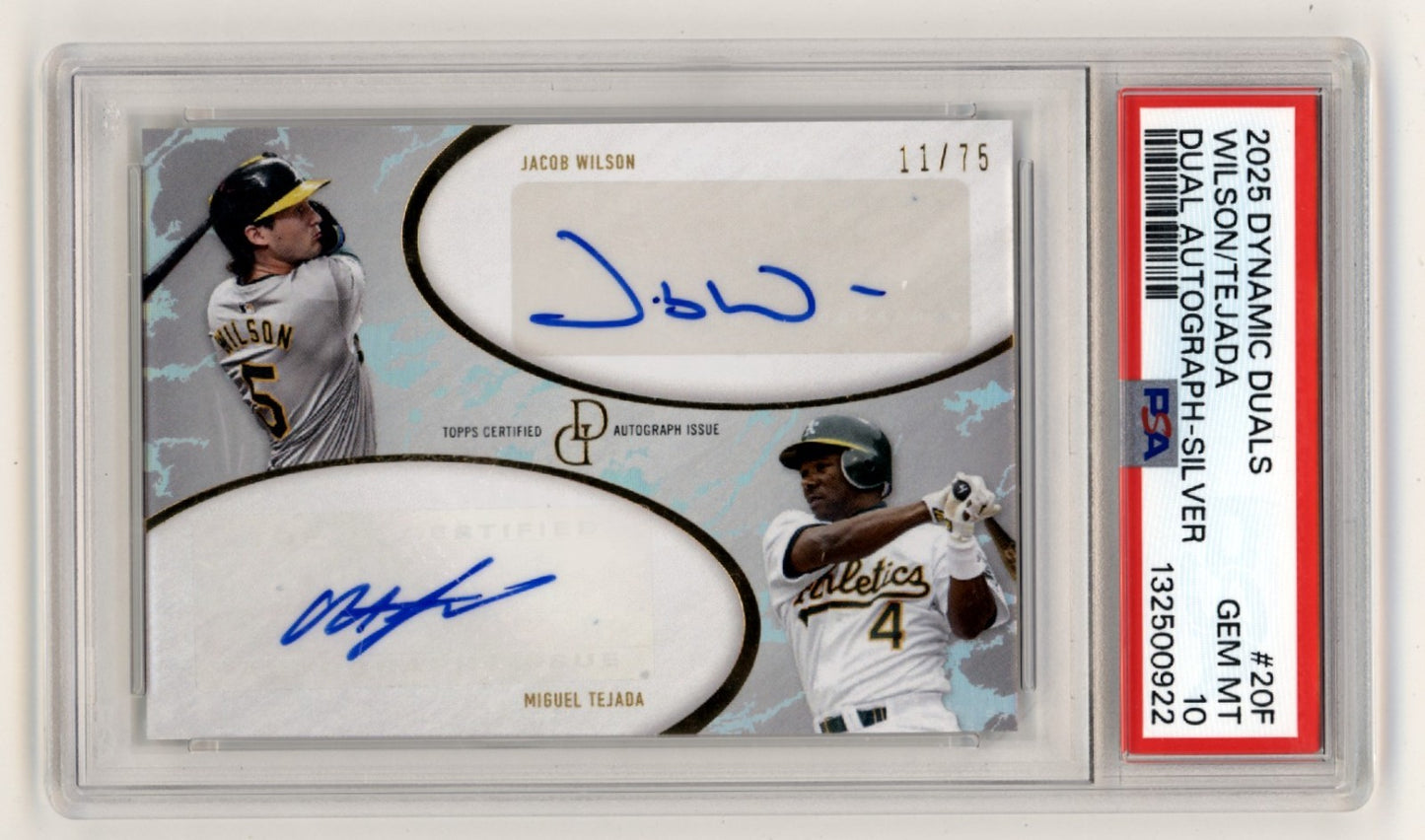 Jacob Wilson & Miguel Tejada 2025 Dynamic Duals Signed Card /75 PSA 10