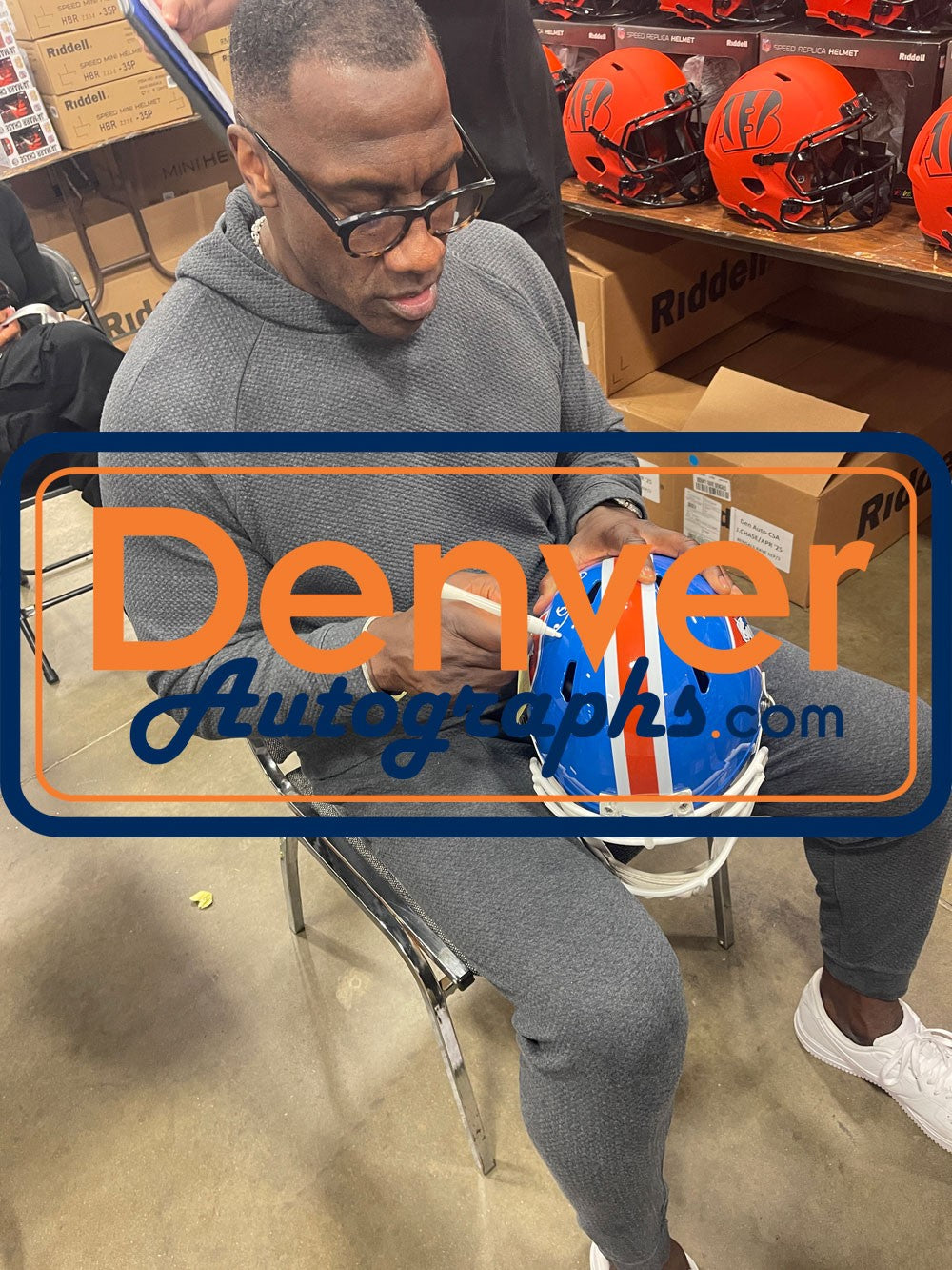 Shannon Sharpe Autographed Denver Broncos Full Size Throwback Helmet