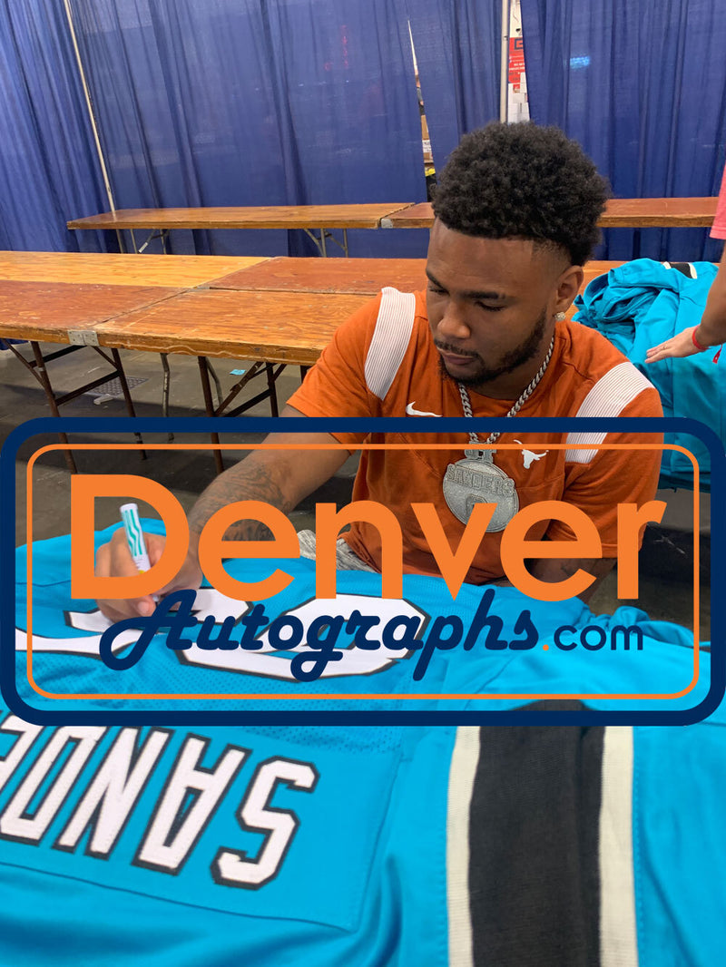 Ja'Tavion Sanders Autographed Pro Style Blue Jersey (Beckett COA)