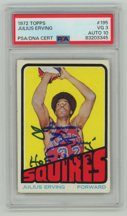 Julius Erving Signed 1972-73 Topps Rookie Card #195 PSA 3/10 HOF 93