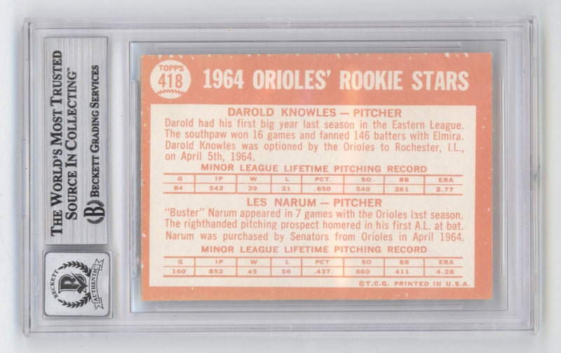 Darold Knowles Signed 1964 Topps #418 Rookie Card BGS 10 Auto