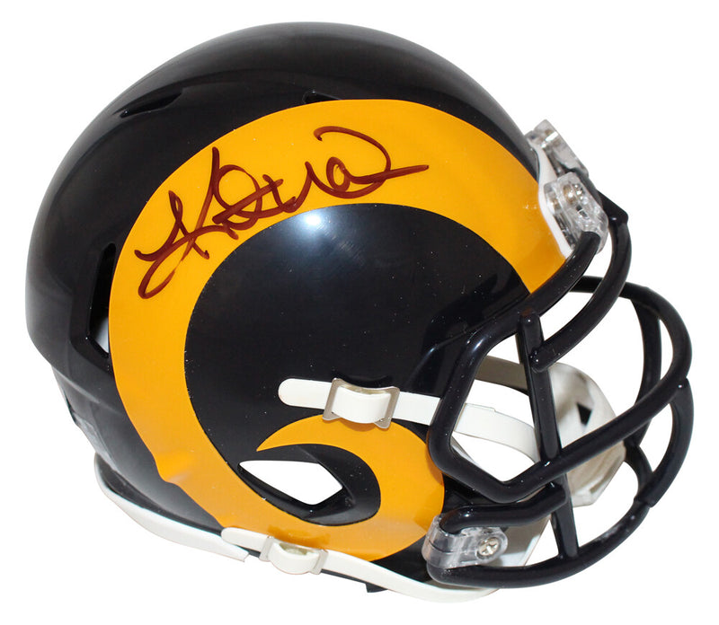 Kurt Warner Signed Los Angeles Rams Throwback Speed Mini Helmet BAS COA