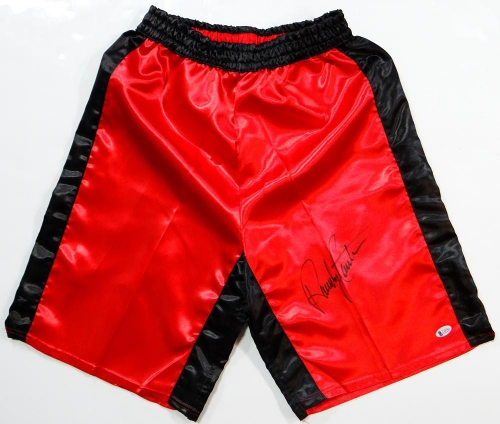 Randy Couture Autographed Red Custom UFC Trunks