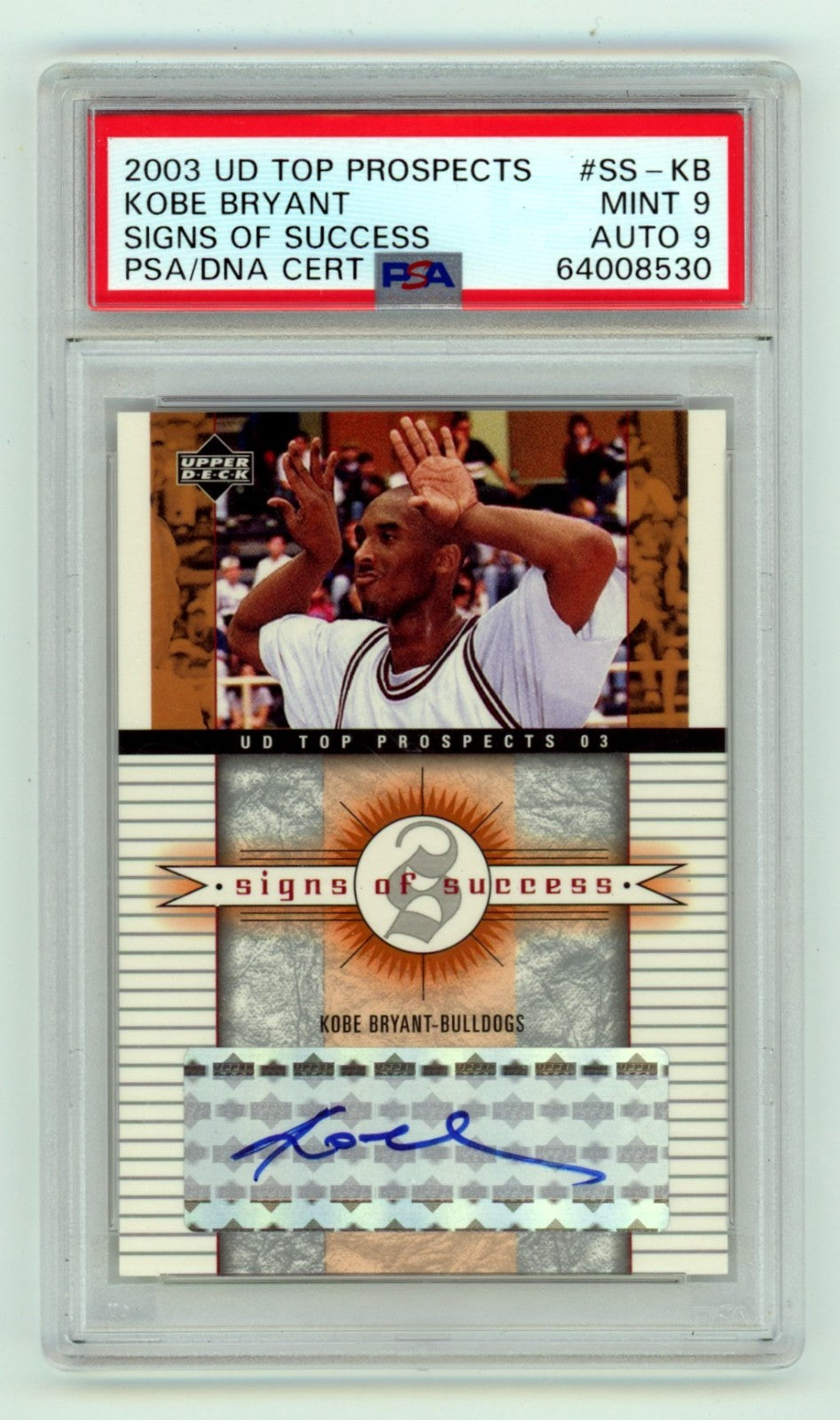 Kobe Bryant Autographed 2003-04 UD Top Prospects Signs of Success PSA 9
