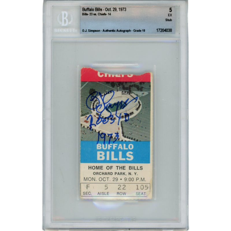 OJ Simpson Signed Buffalo Bills 10/29/73 Ticket Stub (2003 Yds)