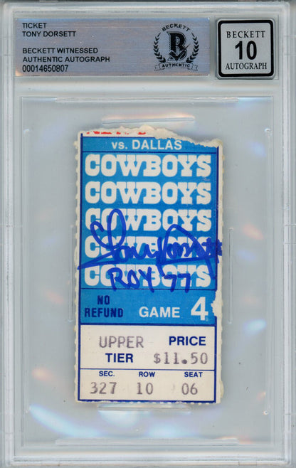 Tony Dorsett Autographed 1977 Cowboys vs Giants Ticket Stub Beckett 10
