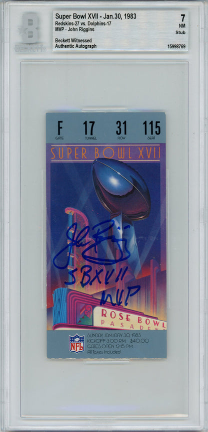 John Riggins Signed Super Bowl XVII Ticket Stub SB XVII MVP Inscribed BAS 7