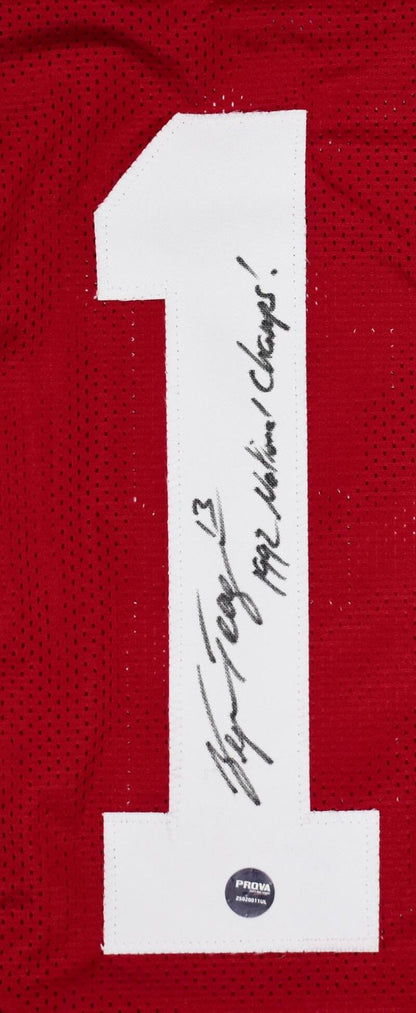 George Teague Signed Alabama Style Crimson Jersey - 1992 Champs Inscription