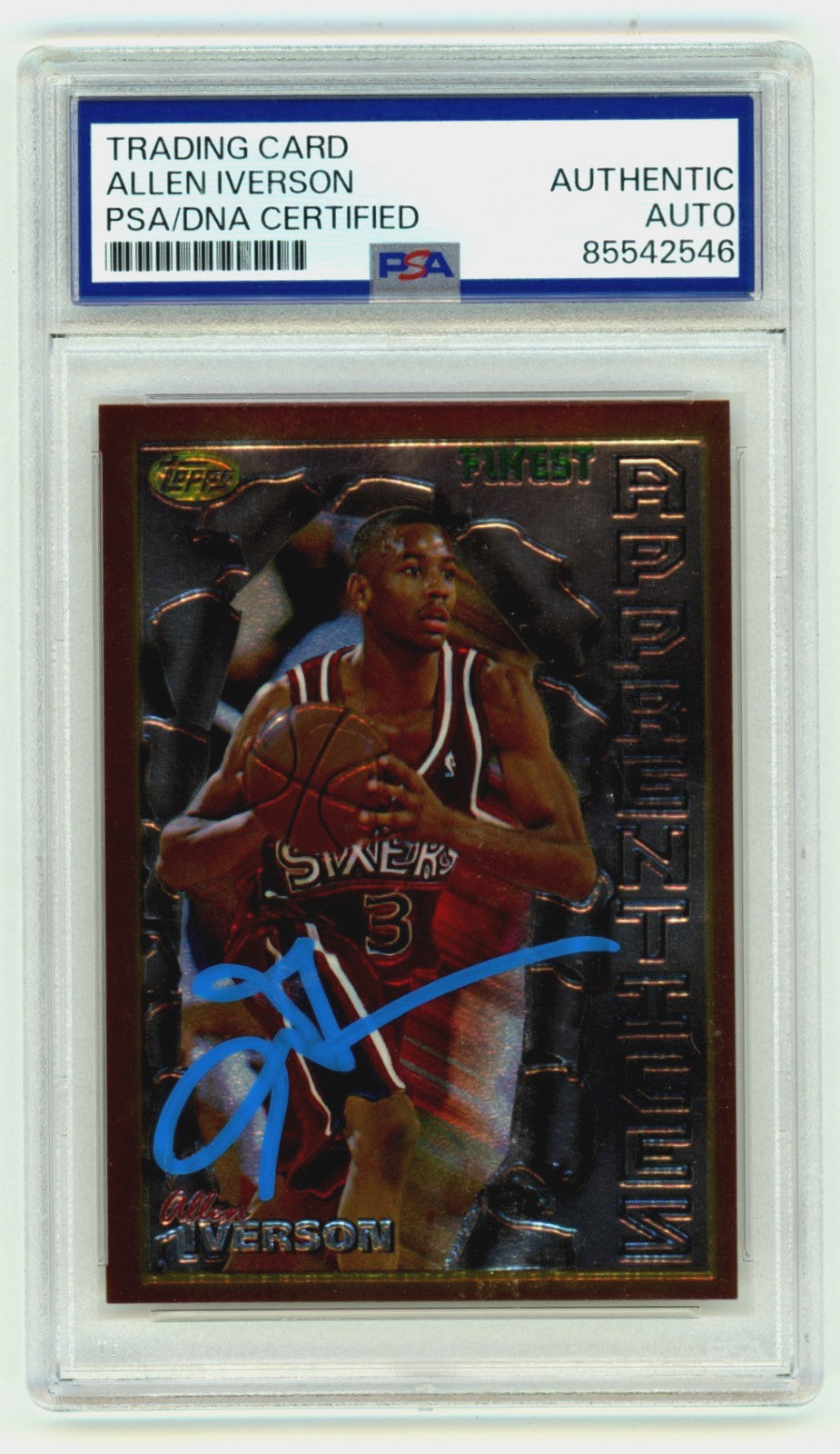 Allen Iverson Signed 1996-97 Topps Finest Rookie Card PSA Authentic