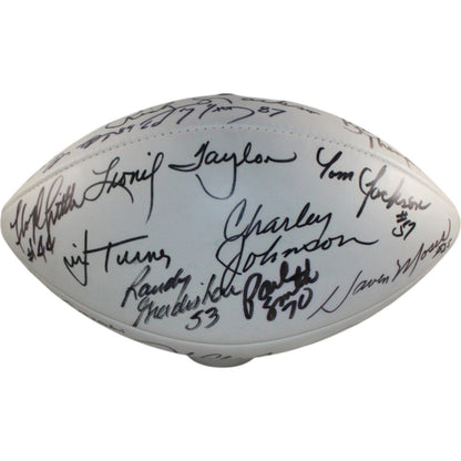 John Elway, Frank Tripucka & Ring of Honor Signed Broncos Logo Football