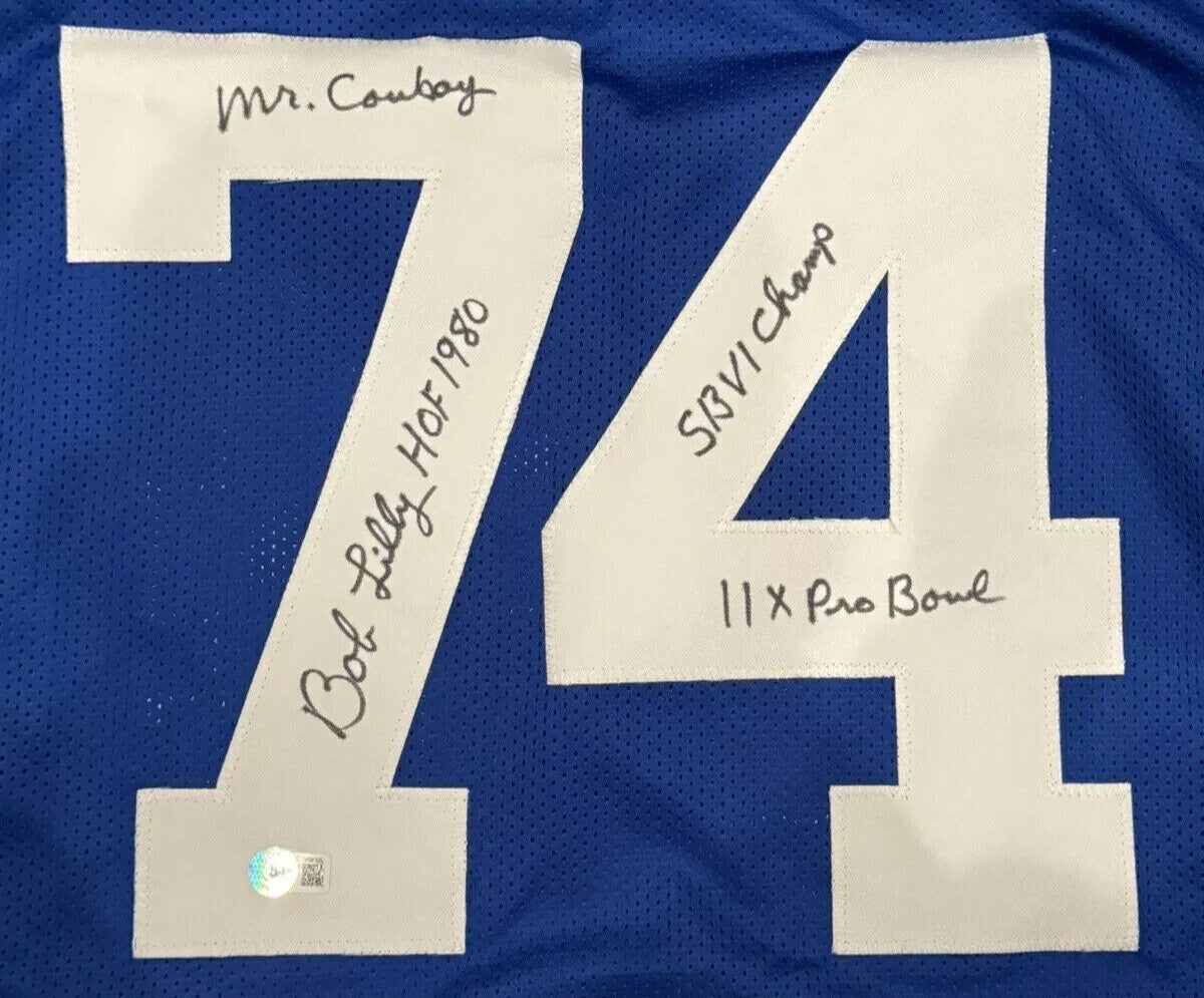 Bob Lilly Signed Dallas Cowboys Custom Football Jersey (4 Inscriptions)