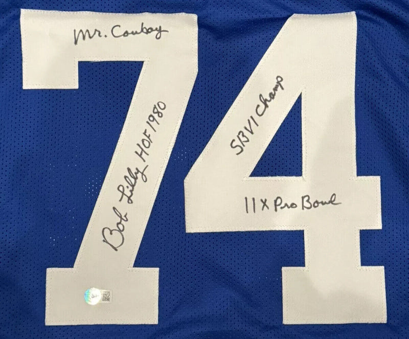 Bob Lilly Signed Dallas Cowboys Custom Football Jersey (4 Inscriptions)