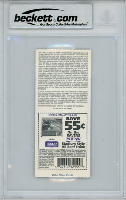 Ray Lewis Signed Baltimore Ravens 11/2/03 Ticket Stub - BAS Slabbed