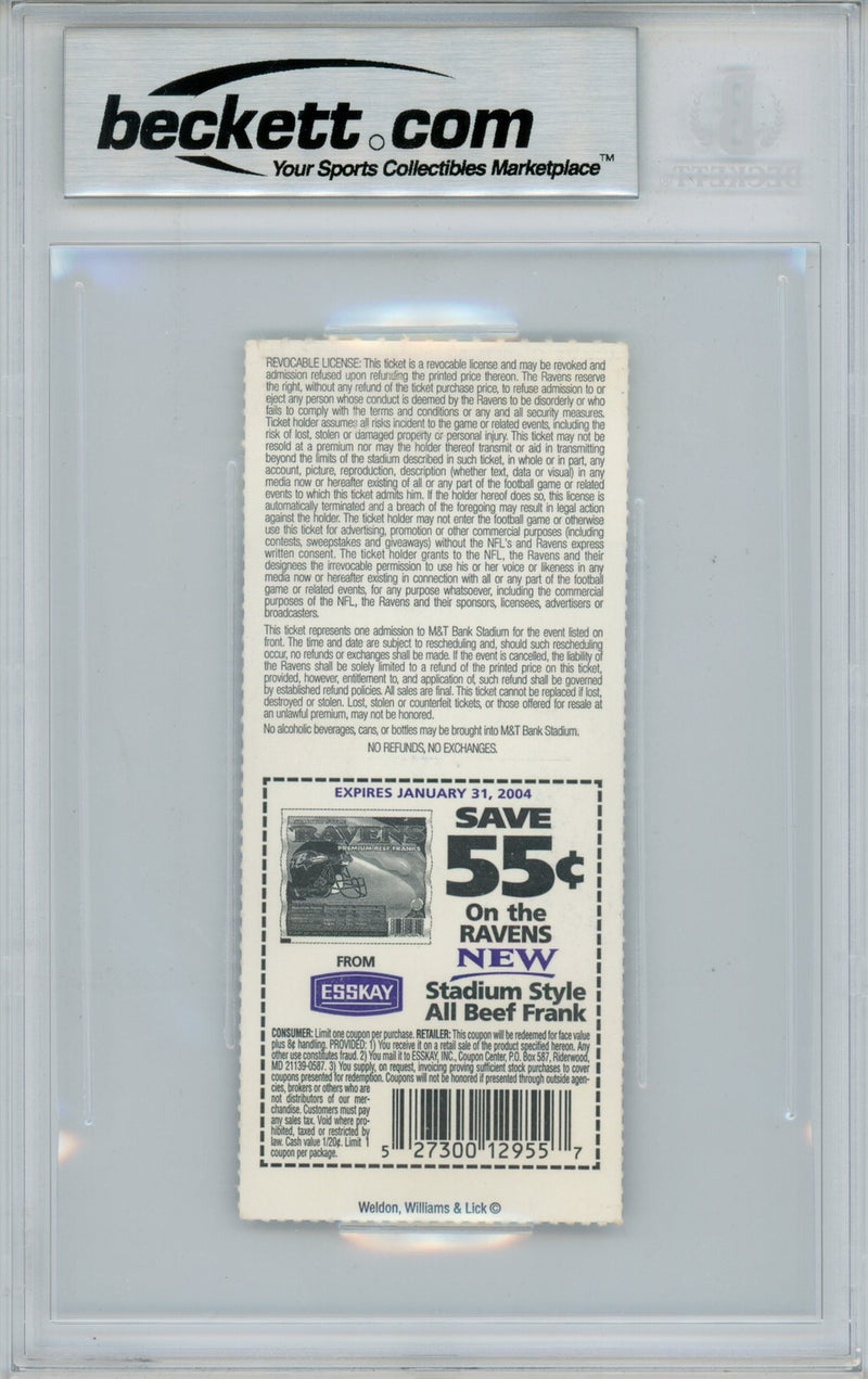 Ray Lewis Signed Baltimore Ravens 11/2/03 Ticket Stub - BAS Slabbed