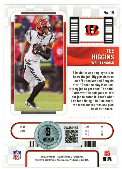 Tee Higgins Autographed 2022 Panini Contenders #19 Cincinnati Bengals Card