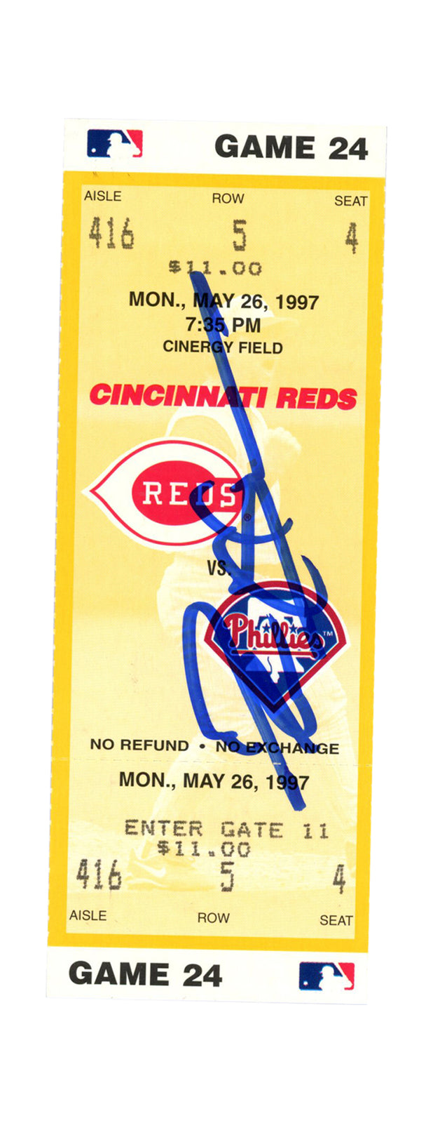 Deion Sanders Signed Cincinnati Reds vs Phillies 5/26/1997 Ticket BAS