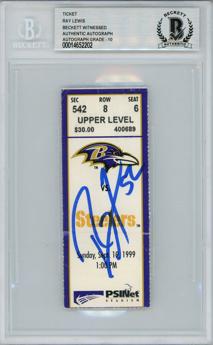 Ray Lewis Baltimore Ravens Signed 9/19/1999 vs Steelers Ticket Beckett Slabbed