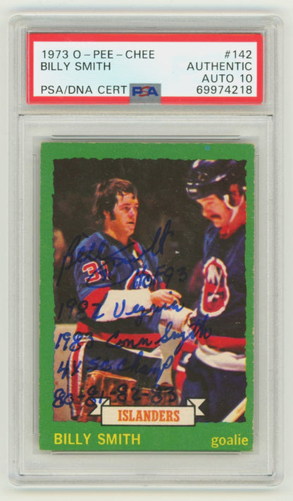 Billy Smith Signed 1973-74 O-Pee-Chee Rookie Card PSA 10 Auto