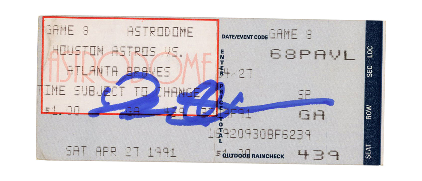 Deion Sanders Signed Atlanta Braves 1991 vs Astros Ticket Stub Beckett BAS