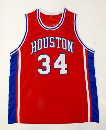 Akeem Olajuwon Autographed Red Custom College Jersey
