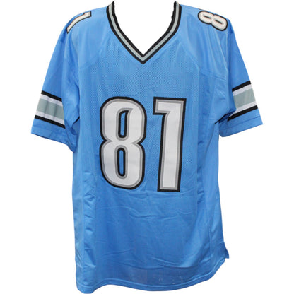 Calvin Johnson Autographed Pro Style Blue Jersey (Beckett COA)