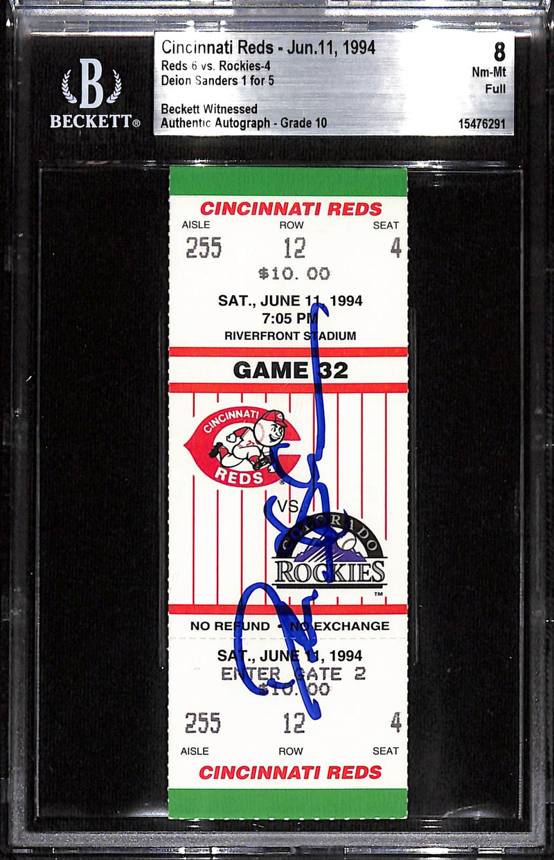 Deion Sanders Signed Cincinnati Reds Ticket Stub 6/11/94 Beckett Grade 8