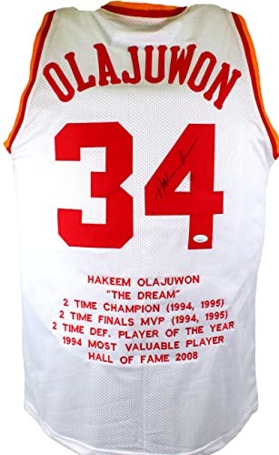 Hakeem Olajuwon Autographed Houston Rockets White Custom Stat Jersey
