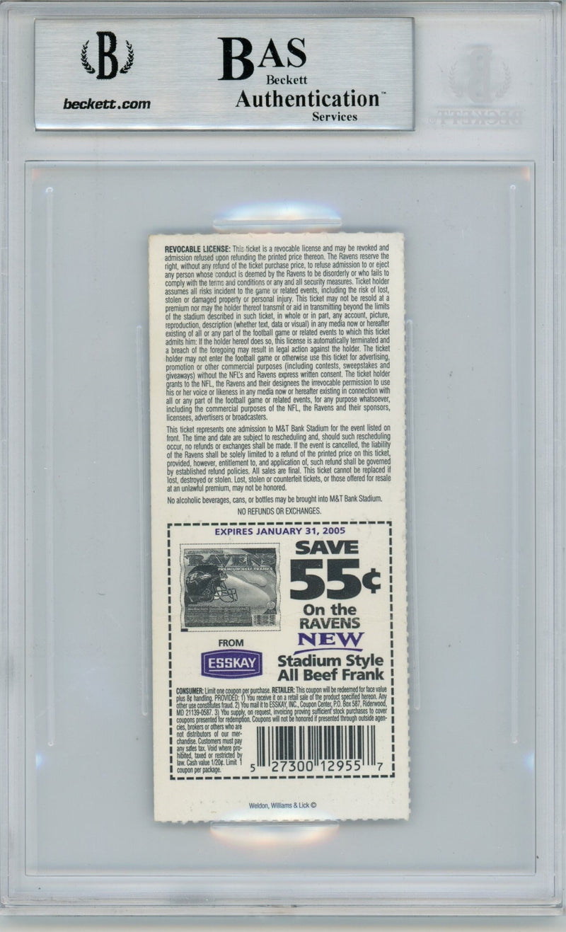 Ray Lewis Signed Baltimore Ravens Game Ticket 10/4/04 BAS Slabbed