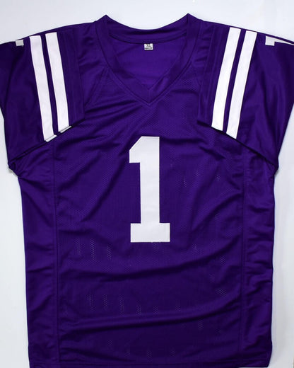 Warren Moon Autographed Purple College Style Custom Jersey (HOF Inscription)