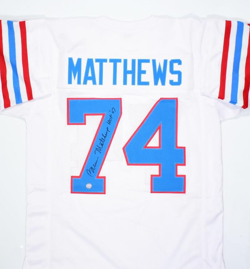 Bruce Matthews Signed White Custom Jersey with HOF Inscription
