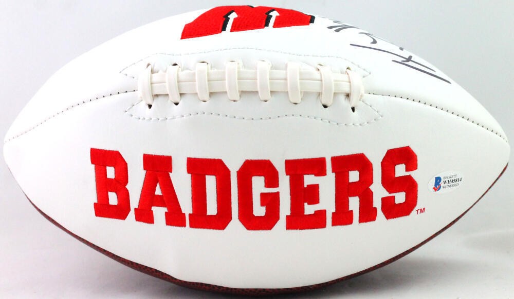 T.J. Watt Autographed Wisconsin Badgers Logo Football