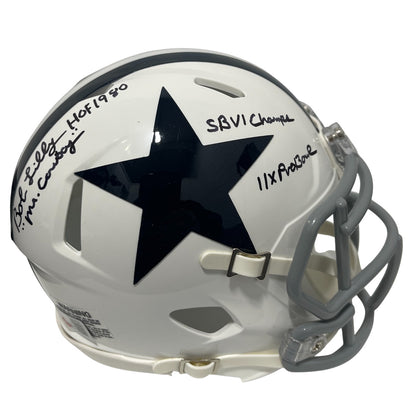 Bob Lilly Signed Dallas Cowboys Throwback Mini Helmet 4 Inscriptions BAS