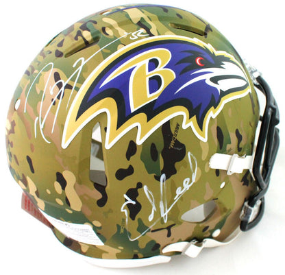 Ed Reed & Ray Lewis Signed Baltimore Ravens Camo Speed Authentic Helmet