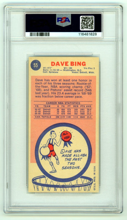 Dave Bing Signed 1969-70 Topps Rookie Card #55 PSA 10 Auto
