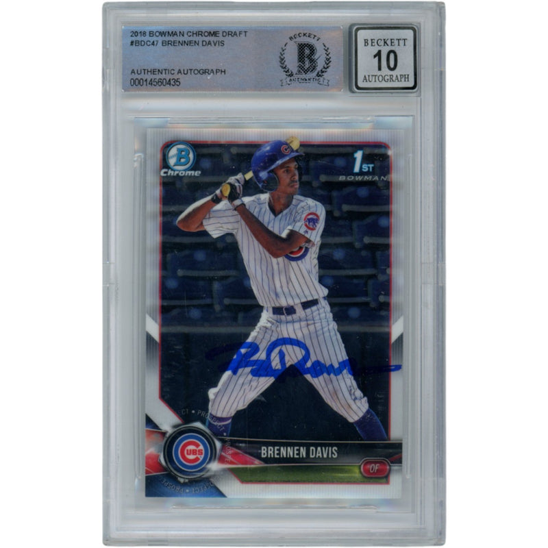 Brennen Davis Signed 2018 Bowman Chrome Draft Card Chicago Cubs (BAS)