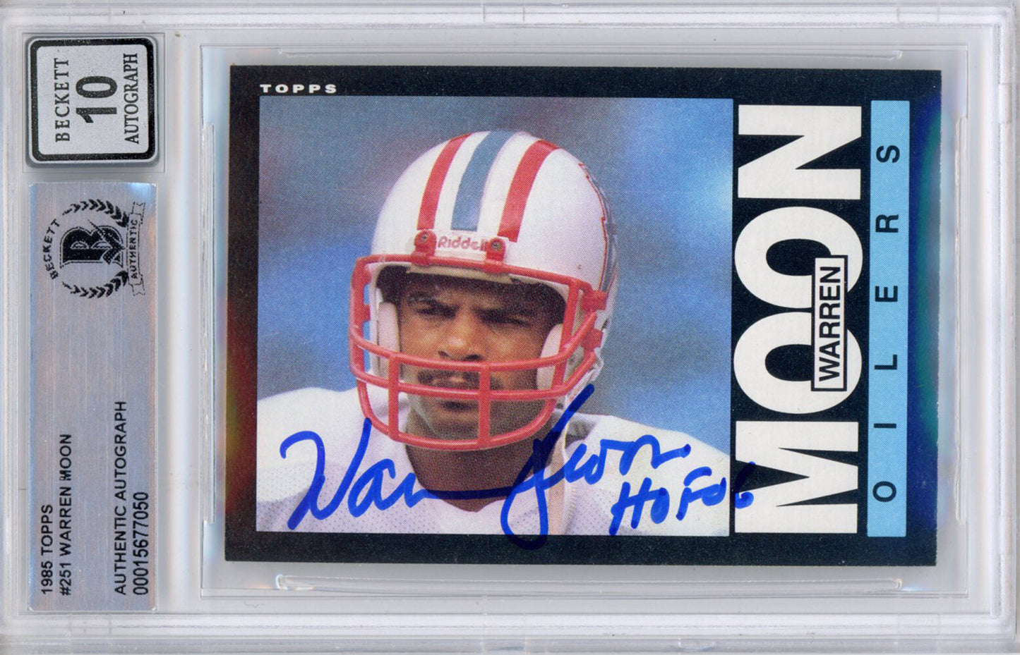 Warren Moon Autographed 1985 Topps #251 Trading Card BAS Grade 10 Slabbed