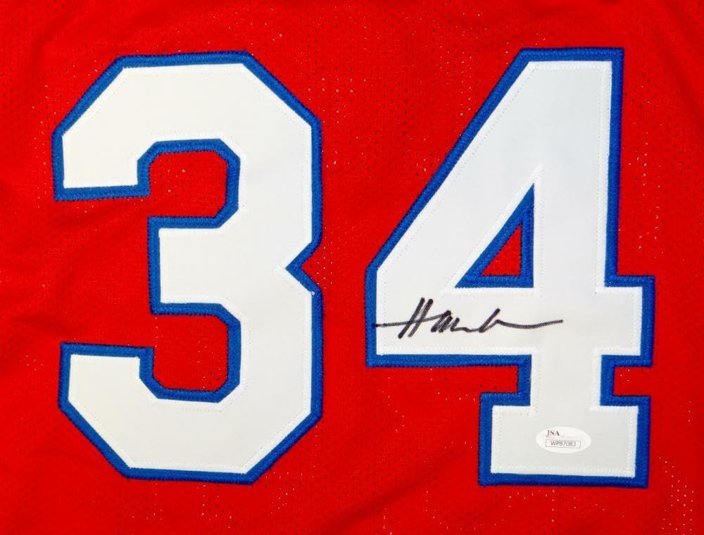 Akeem Olajuwon Autographed Red Custom College Jersey